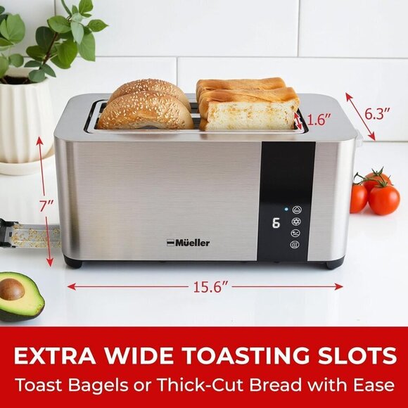 Mueller UltraToast Full Stainless Steel Toaster 4 Slice, Long Extra-Wide Slots - Picture 2 of 7